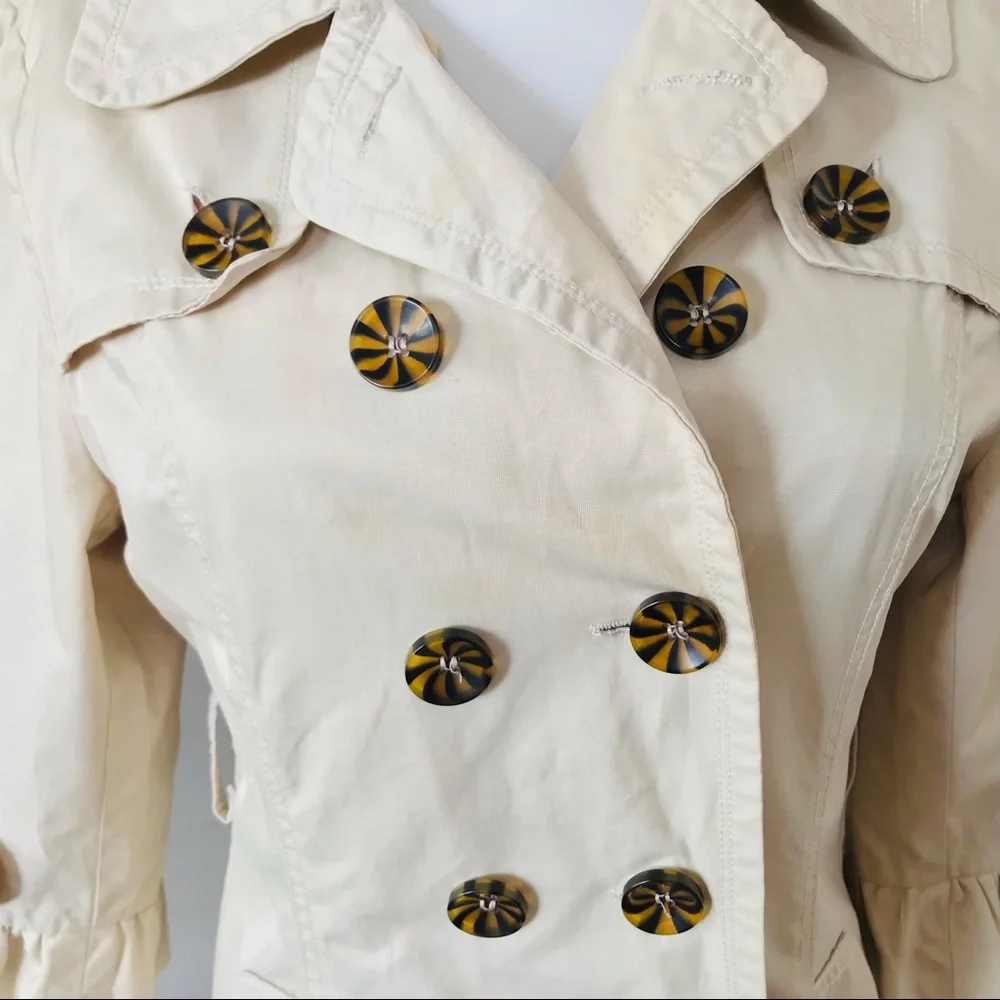 Ruffle 3/4 Sleeve Trench/Rain Coat - Picture 3 of 8